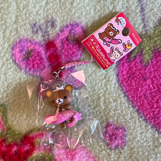 San-x Rilakkuma Pink Sakura Lobster Raft Vintage Gotochi Phone Charm